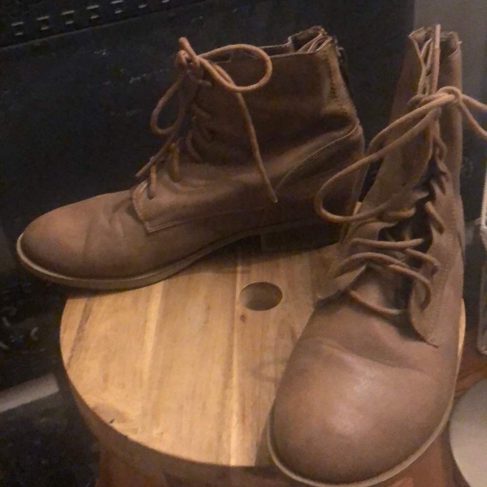 Camel Lace Up Zipper Back Boots